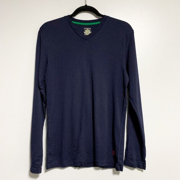 Polo Ralph Lauren V-Neck Logo Long Sleeve Navy Pullover Top Size M - Picture 1 of 6